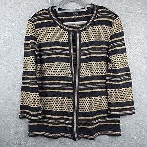 Misook Embroidered Trim Open Front Cardigan Womens Size XL Black Gold